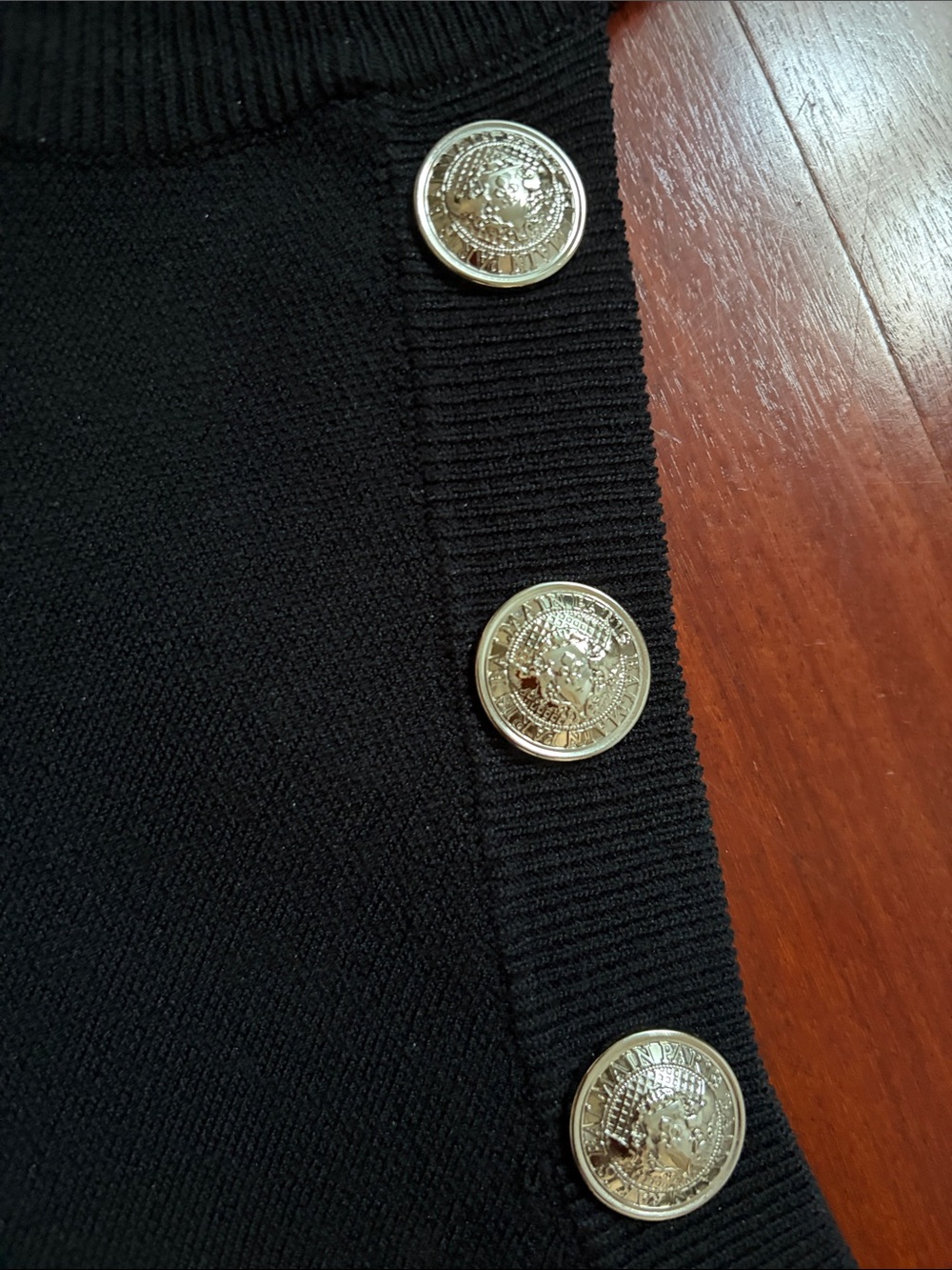 Black Sleeveless Knit Dress with Silver Button Accents - - Picture 4 of 6